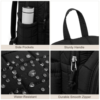 kadilong Laptop Backpack for Women College Travel,Quilted Daypack Bookbag for School Teen Girls Mochilas Mujer,Black