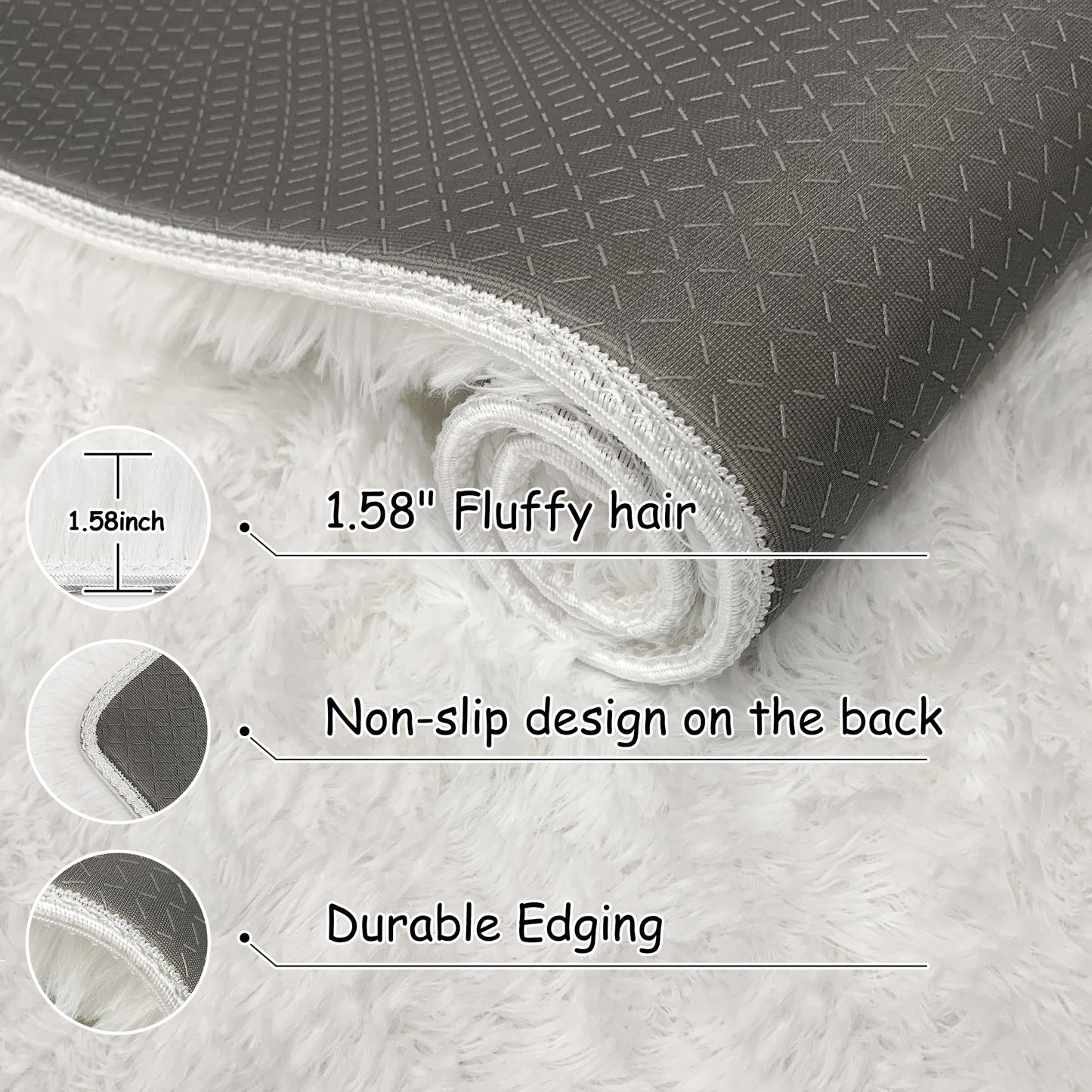 TENNOLA 3x10 Feet White Soft Shag Runner Rug for Bedroom Fuzzy Fluffy Rugs with Non-Slip Bottom for Hallway Bedside Living Room Dorm, Furry Area Rug for Nursery Playroom Indoor Home Decor