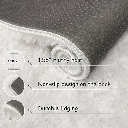TENNOLA 3x10 Feet White Soft Shag Runner Rug for Bedroom Fuzzy Fluffy Rugs with Non-Slip Bottom for Hallway Bedside Living Room Dorm, Furry Area Rug for Nursery Playroom Indoor Home Decor