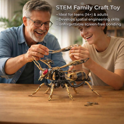 Gold-Plated Metal Bee Model Kit - 3D Stainless Steel Mechanical Insect Puzzle for Adults - Steampunk Bionic Wasp Sculpture - Executive Desktop Art and Stress Relief Gift (Bee-Black-Gold)
