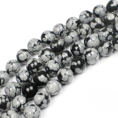 MJDCB Snowflake Obsidian Beads Round Natural Stone Beads for Jewelry Making DIY Bracelet (6mm)