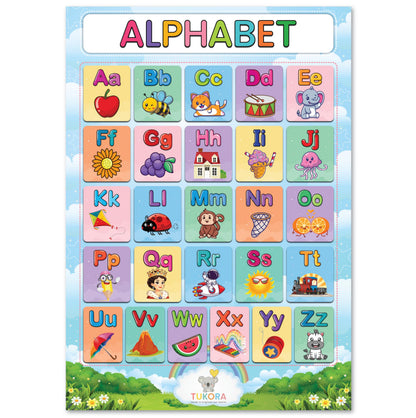 Tukora Alphabet Poster for Kids ABC Wall Chart with Uppercase and Lowercase Letters Colourful Educational Nursery Poster with Animals and Objects Preschool Classroom Learning Decor Premium UK Made