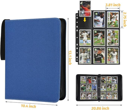 GERMUN 3 Ring 9 Pocket Zipper Card Binder, 720 Double Sided Standard PU Trading Card Album Folder for TCG & Sports Cards, Not Fit Top Loaders (Blue1)