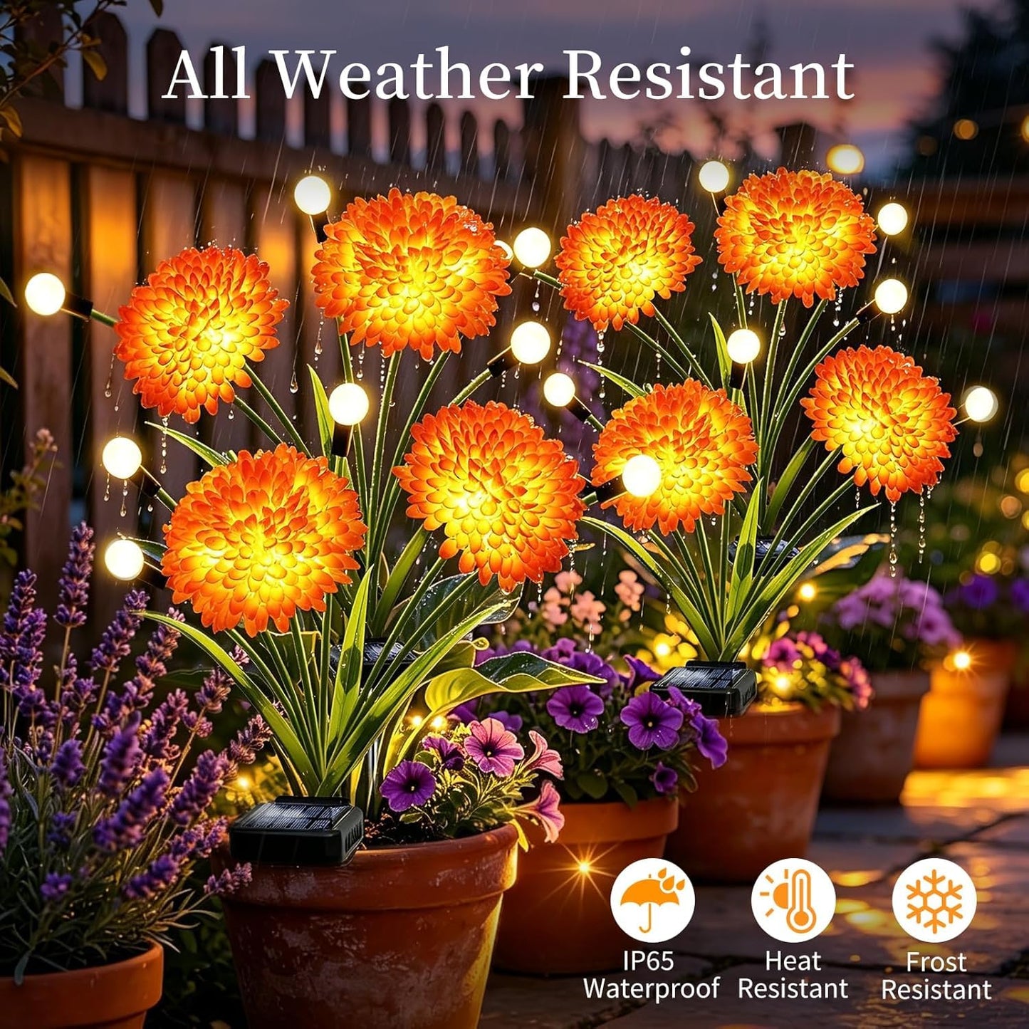 VOOKRY Solar Flowers Outdoor Waterproof, 4 Pack Garden Lights with Swaying Firefly Lights, Flower Light Garden Decor for Yard Patio Pathway Lawn Grave, Gardening Gifts for Women Mother's Day