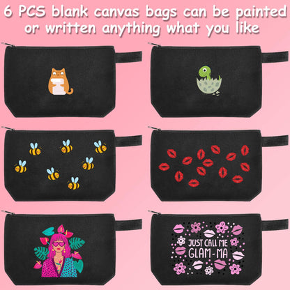 Weewooday 12 Pieces Blank Canvas Makeup Bags with Bottom Handle Bulk Sublimation Blank Zipper Makeup Pouch Canvas Cosmetic Bags for Women Student DIY Craft Travel Toiletry Pencil(Black)