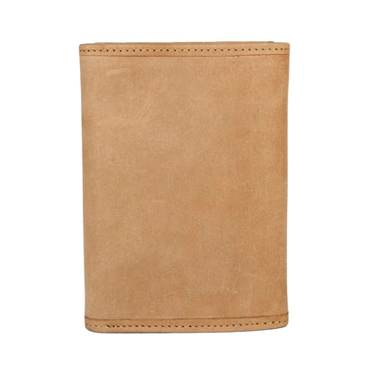 Lucky Brand American Flag Embossed Leather Trifold Wallet for Men with RFID Blocking, Tan