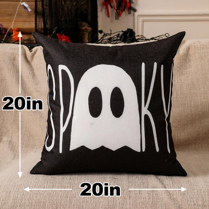 multiwins Halloween Decorations Set of 4 Double-Sided Print Ghost Pillow Covers 18" x 18", with 8 Cute Halloween Decor Patterns, Soft Linen Throw Pillow Covers for Outdoor & Indoor Use