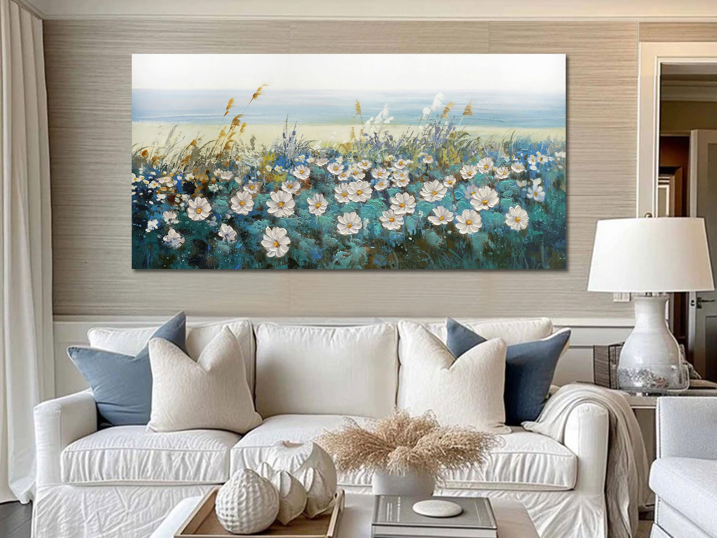 Arjun Tree Wall Art Canvas for Living Room Blue Tree of Life Nature Teal Abstract Textured Painting Picture Modern Panoramic Landscape Artwork Framed Bedroom Home Office Decor, Large Size 40"x20"