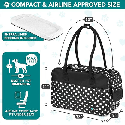 PetAmi Dog Purse Carrier for Small Dogs, Airline Approved Soft Sided Pet Carrier with Pockets, Ventilated Dog Carrying Bag for Puppy Cat, Dog Travel Supplies Bag, Sherpa Bed, Max 12 lbs, Polka Dot