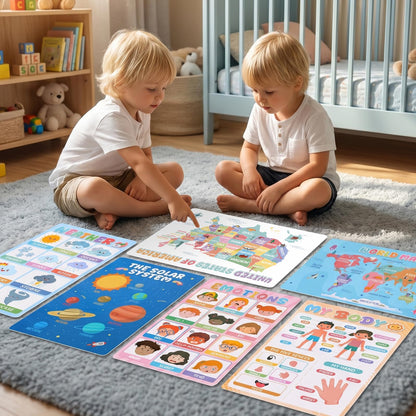 Gorsbark 18 Educational Posters for Toddlers 1-3, Laminated Learning Posters with Alphabet & Numbers Chart, Boho Classroom Kindergarten Preschool Decor, 11"x17"