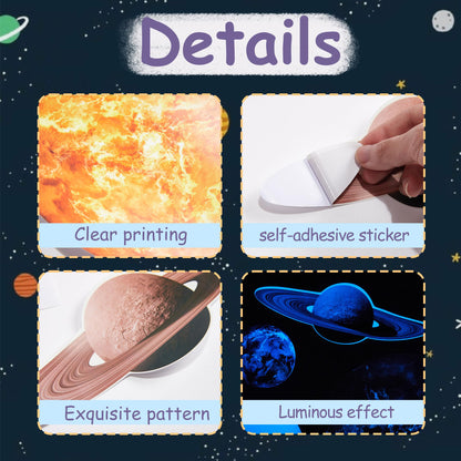 Glow in The Dark Stars Solar System Wall Decals, Star and Planets Stickers for Ceiling, Wall Sticker Decor for Kids Boys Room (Blue)