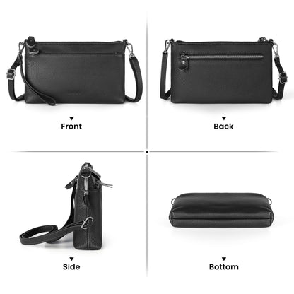 befen Leather Wristlet Wallets for Women, RFID Blocking Small Black Crossbody Bags, Women Leather Purses Handbags Shoulder Bag Trendy Clutch Purse with Adjustable Shoulder Strap and Wrist Strap