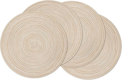 SHACOS Round Braided Placemats Set of 4 Washable Place Mats for Dining Tables 15 inch Non Slip Kitchen Table Mats (Beige, 4)