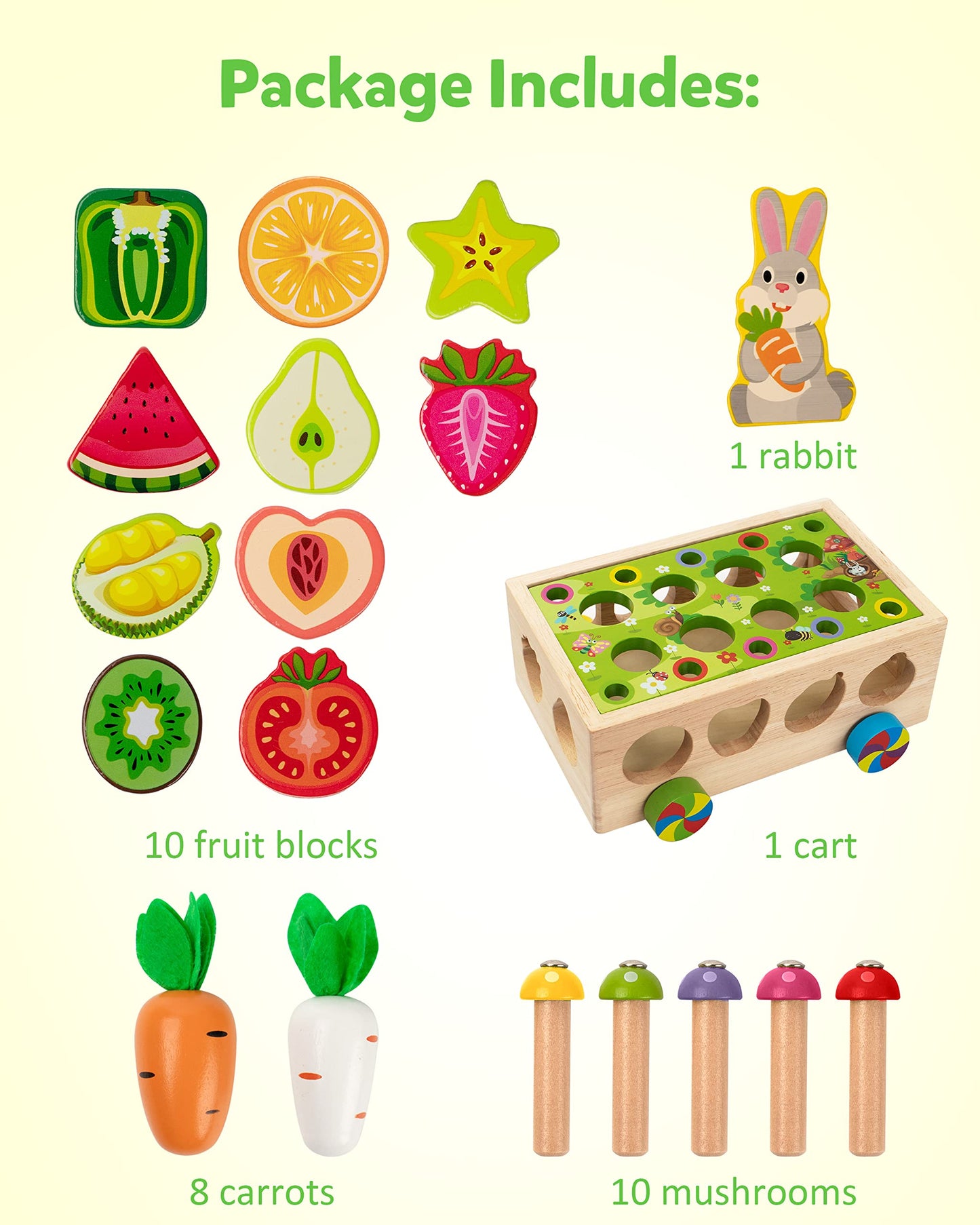 Coogam Montessori Fine Motor Toys for Baby Toddler, Wooden Shape Sorter Carrot Harvest Game for Easter Basket Stuffer, Preschool Learning Educational Gift Toy for 3 4 5 Year Old