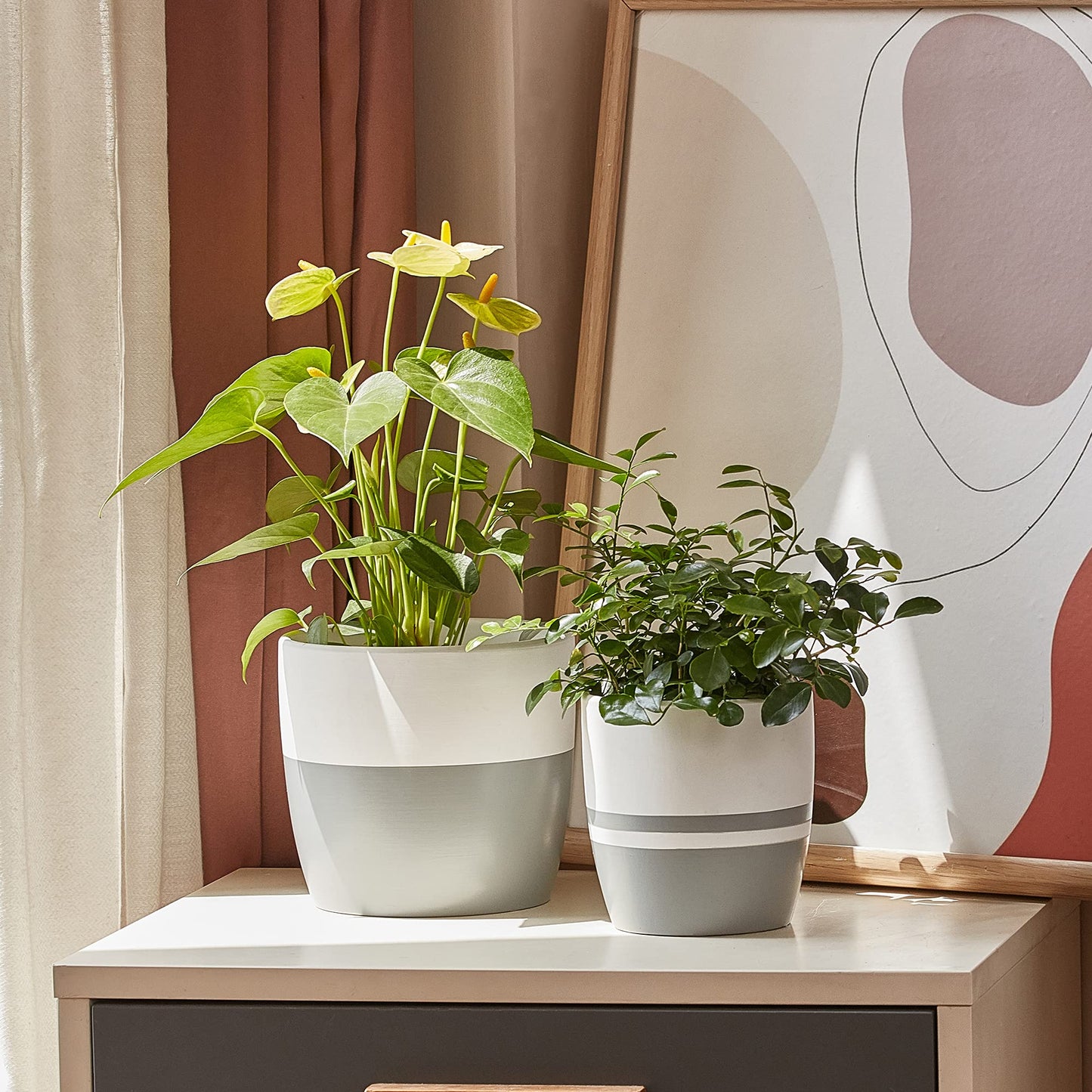 LA JOLIE MUSE Ceramic Flower Pots for Indoor, Plant Pot Plants Planter Set of 2, 6.1 + 5.1 Inch Home Decor Gift, White & Gray