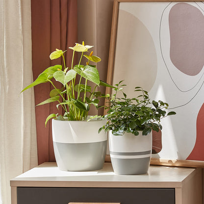 LA JOLIE MUSE Ceramic Flower Pots for Indoor, Plant Pot Plants Planter Set of 2, 6.1 + 5.1 Inch Home Decor Gift, White & Gray