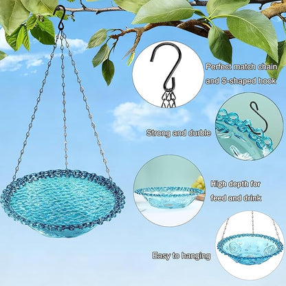 4 Pack Hanging Bird Baths Bowl Outdoor Bird Feeder 15.7 Inch Metal Chains, Weather-Resistant Hanging Bird Feeder & Bath Tray for Garden, Patio, Backyard Wildlife Decor (4Pcs Color)
