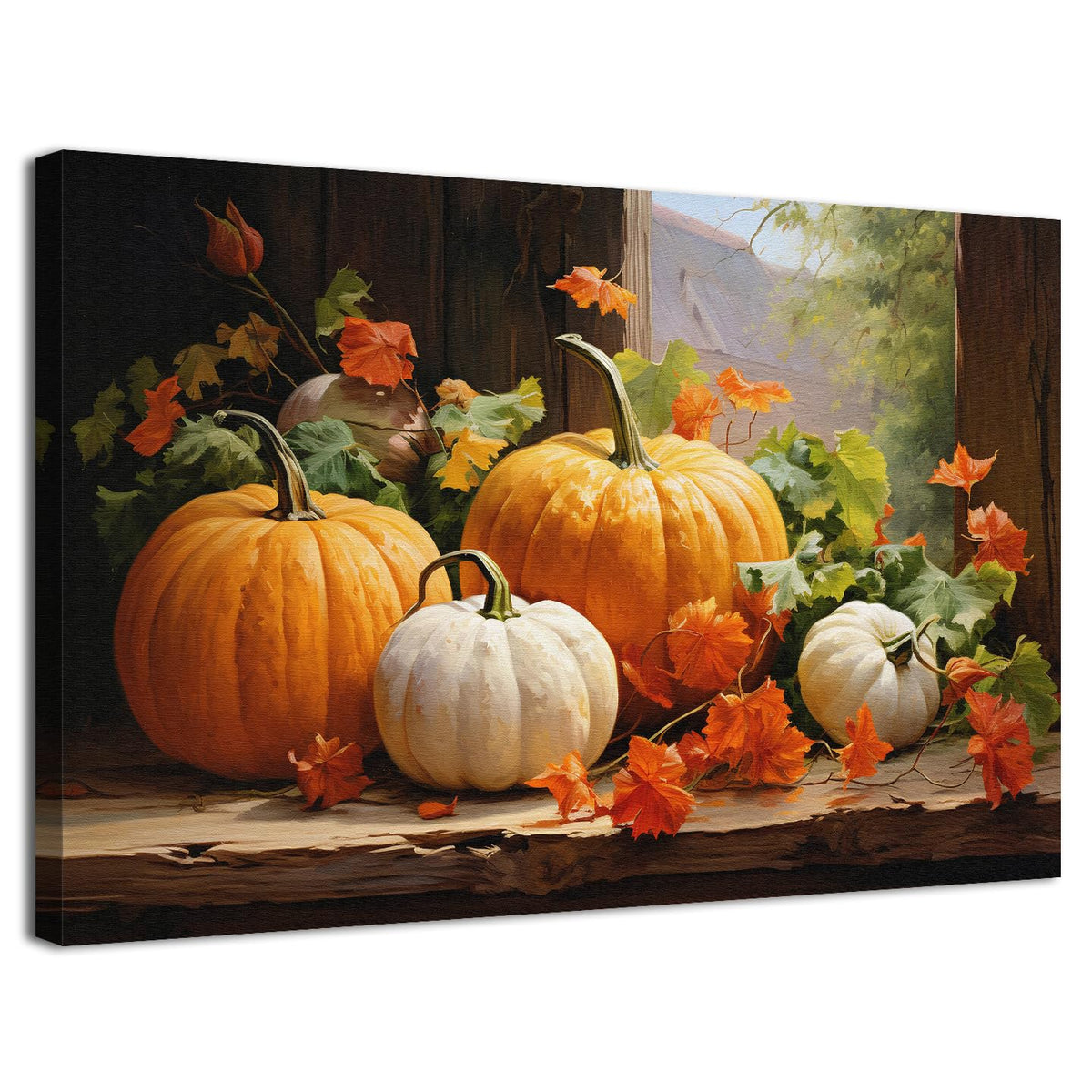 Pumpkin Canvas Wall Art Fall Pictures Maple Leaf Autumn Thanksgiving Wall Decor Rustic Halloween Themed Wall Framed Prints Modern Artwork for Living Room Kitchen Bedroom Dinner Home Decorations 24x36”