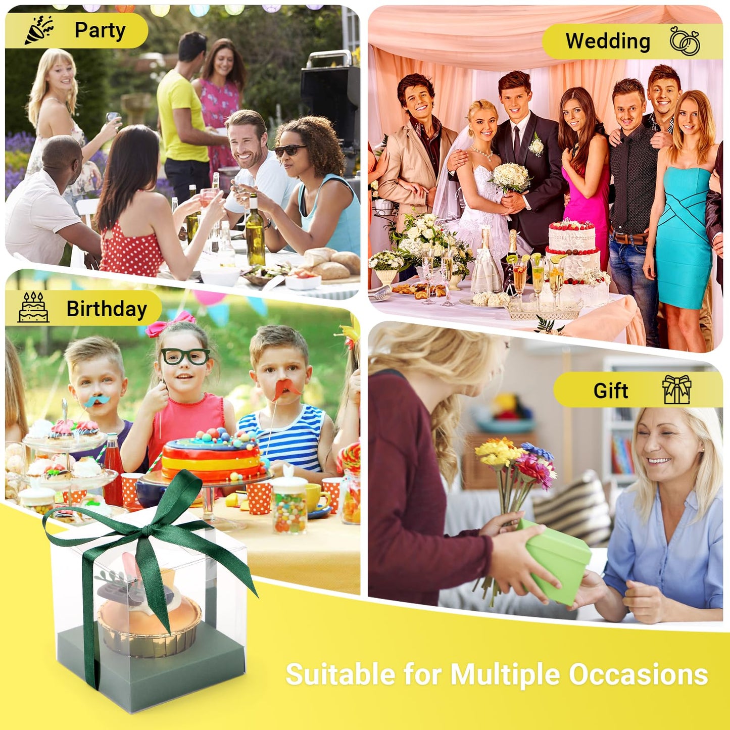 EUSOAR Plastic Green Cupcake Wrappers, 24pcs 3.5 Inch Individual Cupcake Holder Cake Containers with Lids, Single Transparent Cupcake Holder Containers for Wedding Birthday Favor Party