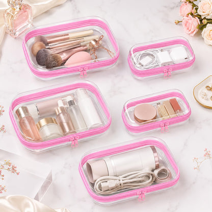 2-Pack Clear Hardshell Zipper Case, 1.2mm Thicken Crush-Proof Travel Toiletries Bag, TSA Approved Portable Zipper Pouches, Rigid Toiletry & Diaper Bag Organizer for Tech, Toys & Art Supplies(Pink)