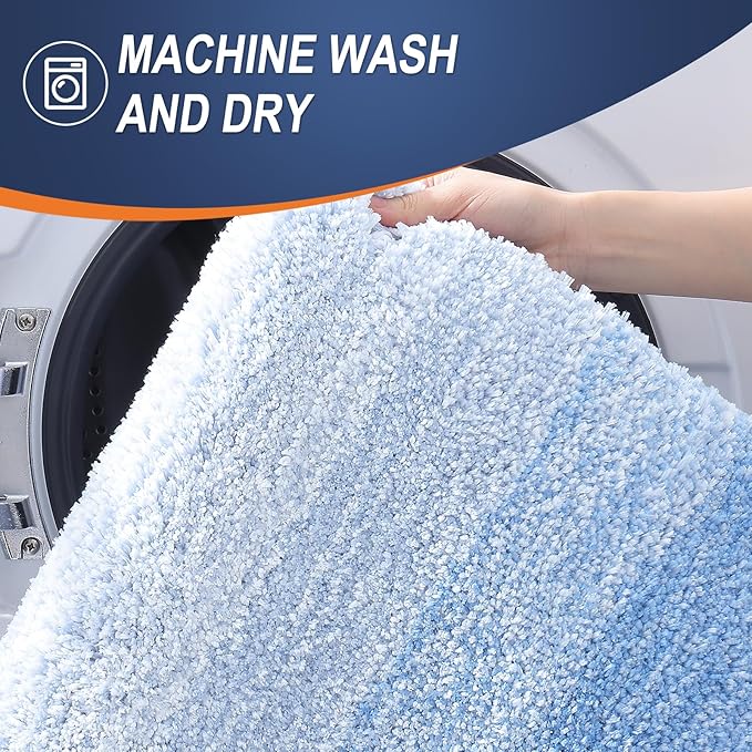OLANLY Large Bathroom Rugs Mat 54x24, Extra Soft Absorbent Microfiber Bath Rugs, Rubber Backing, Quick Dry, Washable Bath Mats for Bathroom Floor, Tub and Shower, Home Decor Accessories, Light Blue