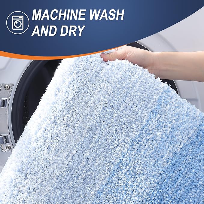 OLANLY Small Bathroom Rugs Mat 24x16, Extra Soft Absorbent Microfiber Bath Rugs, Rubber Backing, Quick Dry, Washable Bath Mats for Bathroom Floor, Tub and Shower, Home Decor Accessories, Light Blue