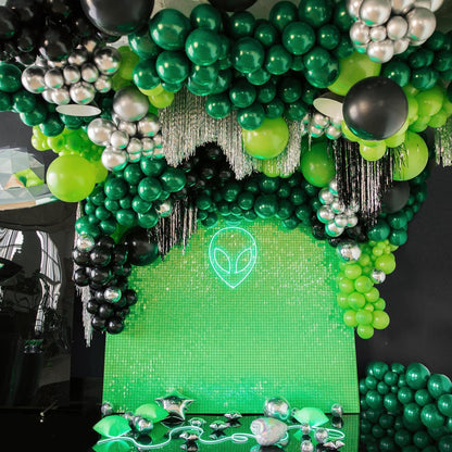 Enanal 154pcs Alien Balloon Arch Kit - Green Black Silver Latex Balloons with Alien/UFO/Cow/Burst Foil Balloons for Alien Decorations, Space Birthday, Trunk or Treat Car Decor