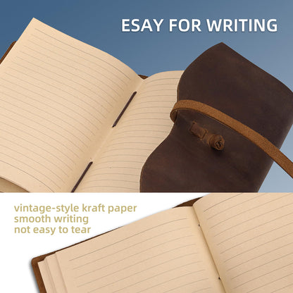 Carpetene Leather Journal Notebook Genuine Leather Bound Journal Cover for Writing 300 Handmade Kraft A5 Lined Pages Vintage Journal Daily Notepad for Men Women Travel, Brown (8''x6'')