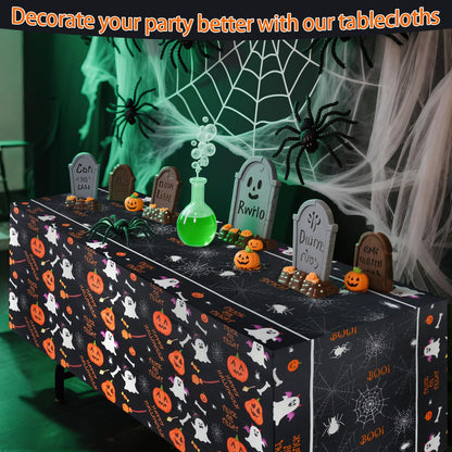 xbaiyanr 6FT Halloween Tablecloth,Pumpkin Spider Web Ghost Table Cloth for Halloween Party Decorations,Table Decor Indoor Outdoor Birthday Party Supplies(Black)
