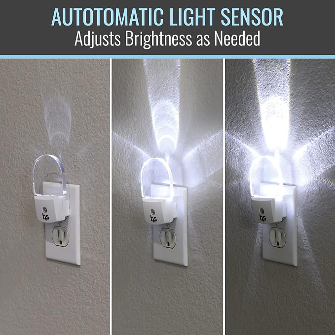 HealthSmart LED Compact Nightlight, Pack of 2, Warm Soft Light Technology, Automatic On/Off Sensor, Slim & Sleek Modern Design, White