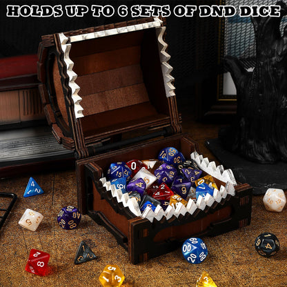 JULEASEL Mimic Dice Box – Wooden Monster Treasure Chest with Teeth & Green Eyes, Halloween Desk Decor Creepy Box, Funny Dice Storage for Tabletop RPG & Fantasy Games (Grimjaw)
