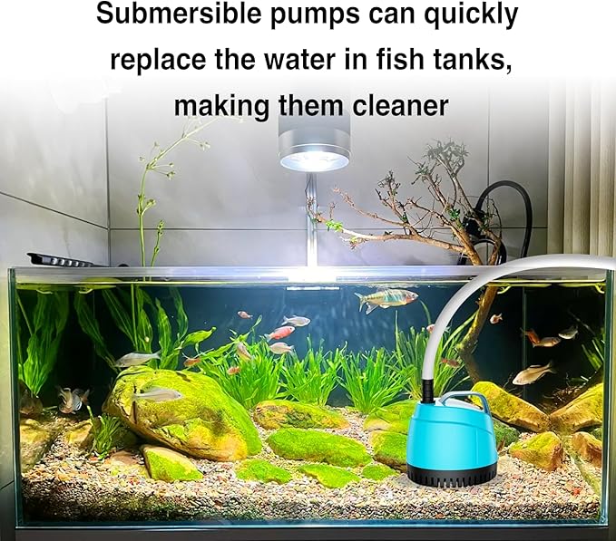 450GPH Submersible Water Pump Ultra Quiet (1700L/H, 25W),Bottom Suction Pond Pump with 3 Nozzles,6.5ft Lift,6ft Power Cord,Adjustable Flow for Aquarium,Fish Tank,Outdoor Fountain,Hydroponics