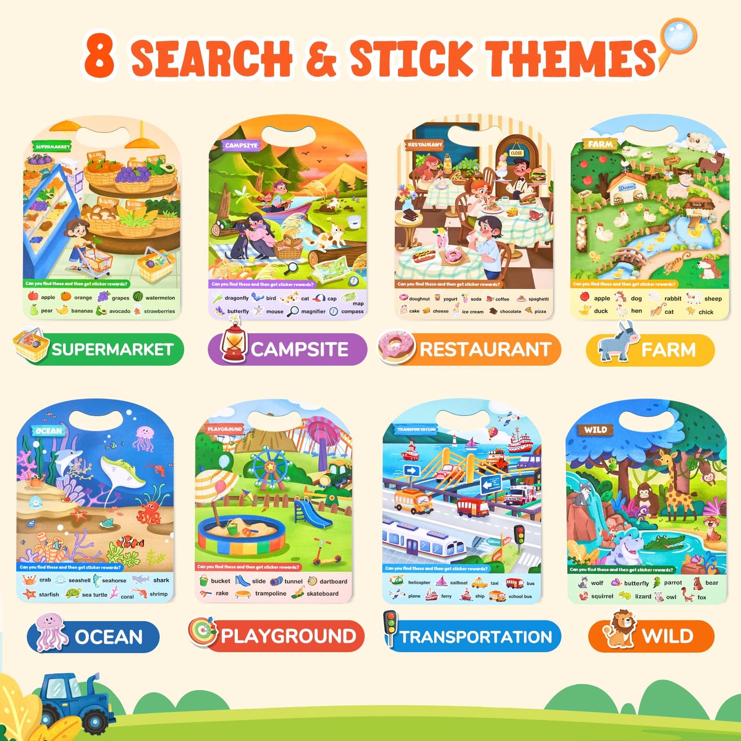 JoyCat Reusable Sticker Book Set (4-Pack), Kids Sticker Activity Books, 120+ Stickers for Toddlers, Travel Toys for Car Airplane Road Trips, Preschool Educational Learning Gifts for Boys Girls