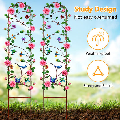 2 Pack Garden Trellis for Climbing Plants, Metal Decorative Vegetables Flowers Vines Fence Trellis for Outdoor Patio 60'' H x 11'' W