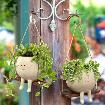 HUNTHAWK Swing Face Planter Pot Hanging Resin Flower Head Planters for Indoor and Outdoor Plants, Succulent Pots for String of Pearls Plant - Ideal Gifts for Mother's Day and Christmas (Medium)