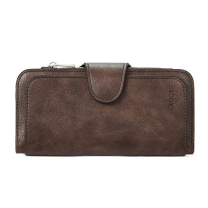 CLUCI Women Wallet Leather RFID Blocking Designer Trifold Card Holder Ladies Clutch with ID Window Oil wax Two-toned Coffee