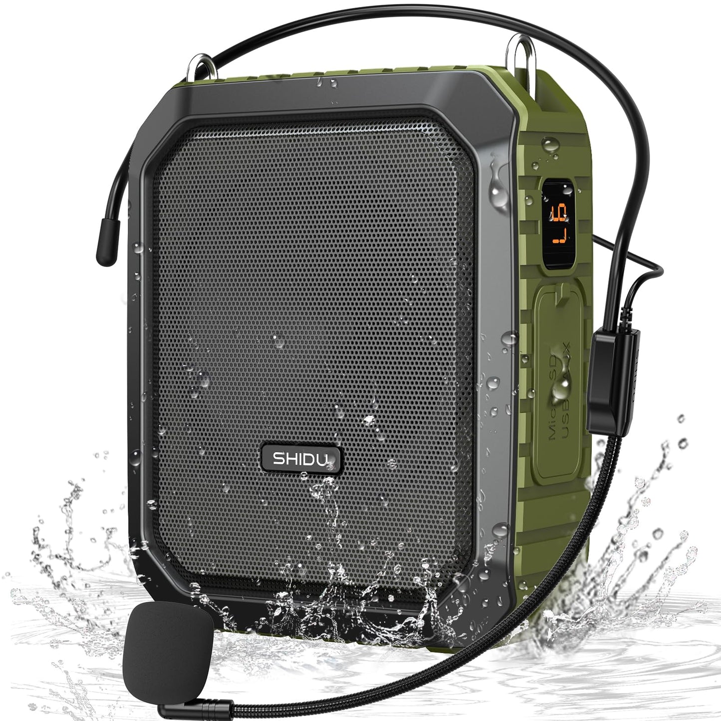 SHIDU Voice Amplifier for Teacher with Portable Microphone and Speaker, 18W Megaphone with Wired Mic Headset, IPX5 Waterproof & Rechargeable Bluetooth Speaker Systems for Tour Guide (NOT Wireless)