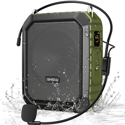 SHIDU Voice Amplifier for Teacher with Portable Microphone and Speaker, 18W Megaphone with Wired Mic Headset, IPX5 Waterproof & Rechargeable Bluetooth Speaker Systems for Tour Guide (NOT Wireless)