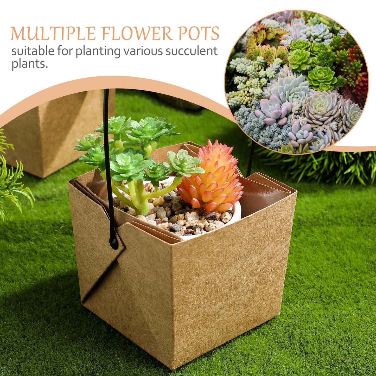 Kisangel Waterproof Buffalo Kraft Paper Mini Succulent Pots Set of 12 with Drainage Holes Small Indoor Outdoor Plant Planters for Home Garden Decoration 3.15X3.35X3.15 Inches