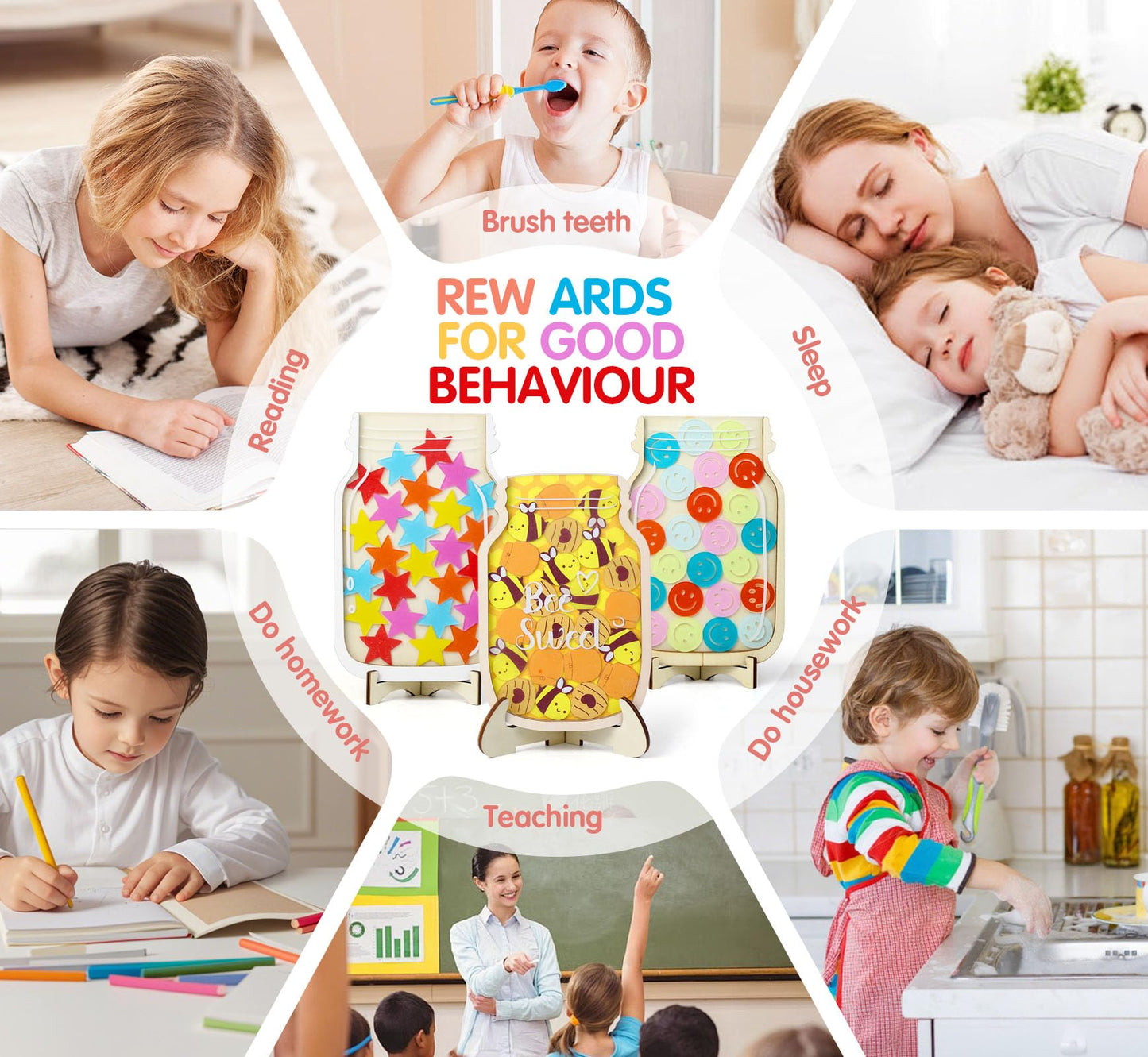 haotuntrek Magnetic Reward Jar with Star Jar for Kids - Classroom Reward Chart, Behavior Incentives System & Class Reward Tool for Home and Schoo (Smiling face)