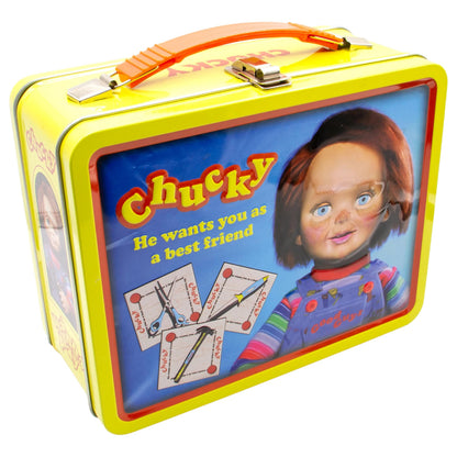 AQUARIUS Chucky Fun Box - Sturdy Tin Storage Box with Plastic Handle & Embossed Front Cover - Officially Licensed Child's Play Merchandise & Collectible Gift for Kids, Teens & Adults