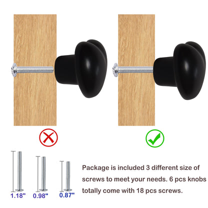 Perphin Ceramic Drawer Knobs Heart Shape Cabinet Dresser Pulls Handles with 3 Sized Screws, Kitchen Furniture Knobs for Closet Cupboard Wardrobe (6, Black)
