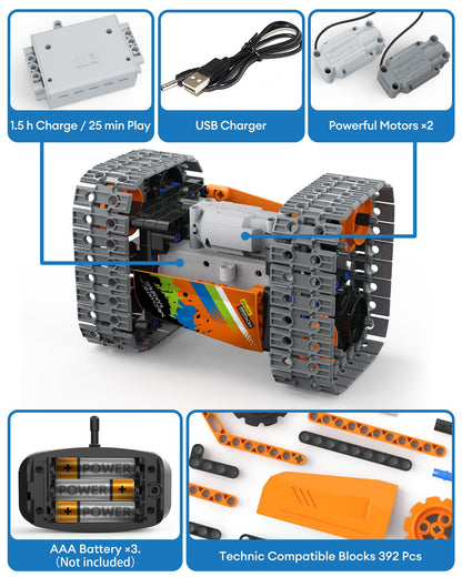 Opmind 5 in 1 STEM Remote Control Building Kit, 392Pcs Blocks Erector Projects Set Toys for Kids Age 8-12, Build a Tank/Robot/AVT DIY Science Educate 6 7 9 10 11 Years Old for Boys & Girls Gift Ideas