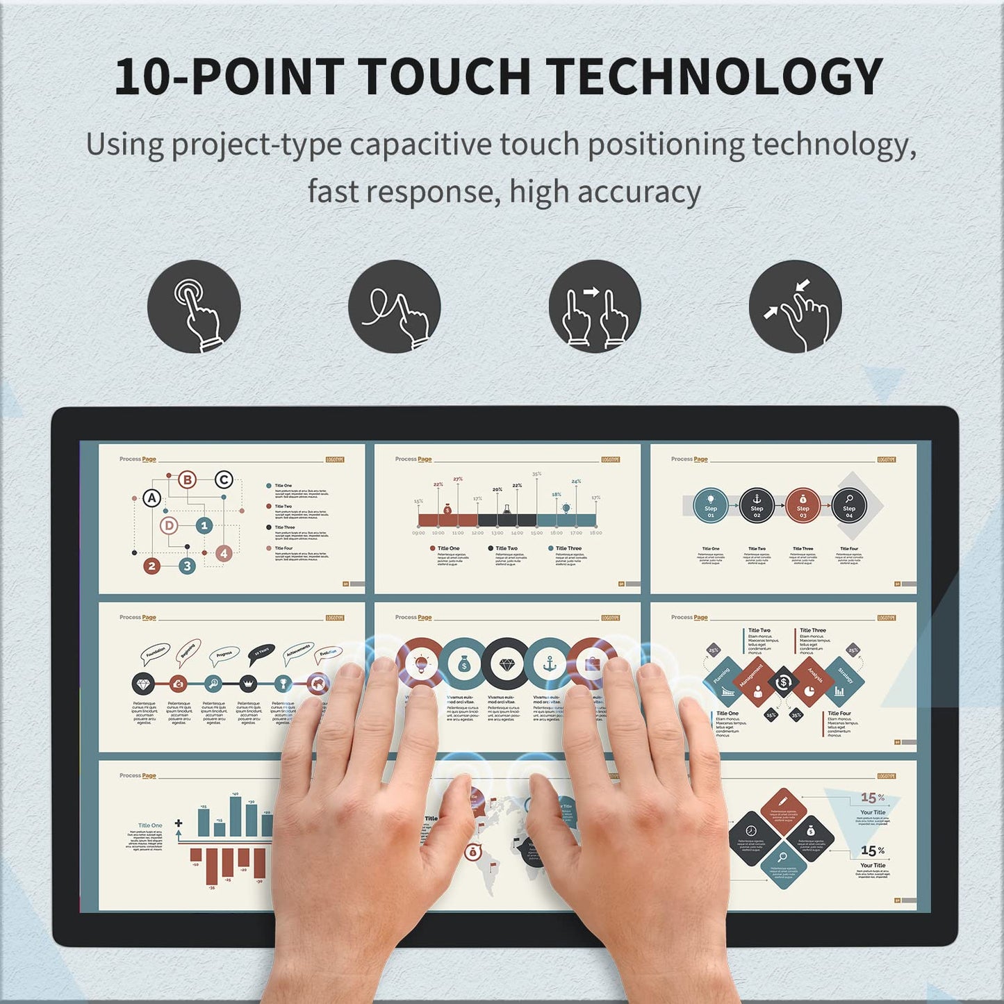 TouchWo 23.8 inch Touch Screen PC Monitor, Intel i5, 4GB RAM, 128G SSD, 16:9 FHD 1080P, Windows 10, Smart Board for Classroom, Meeting & Game, USB, VGA & HD-MI Monitor