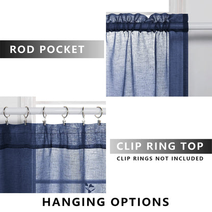 KOUFALL Navy Blue Sheer Curtains 63 Inch Length for Living Room 2 Panels Set,Kids Curtains for Bedroom Boys Room,Dark Blue