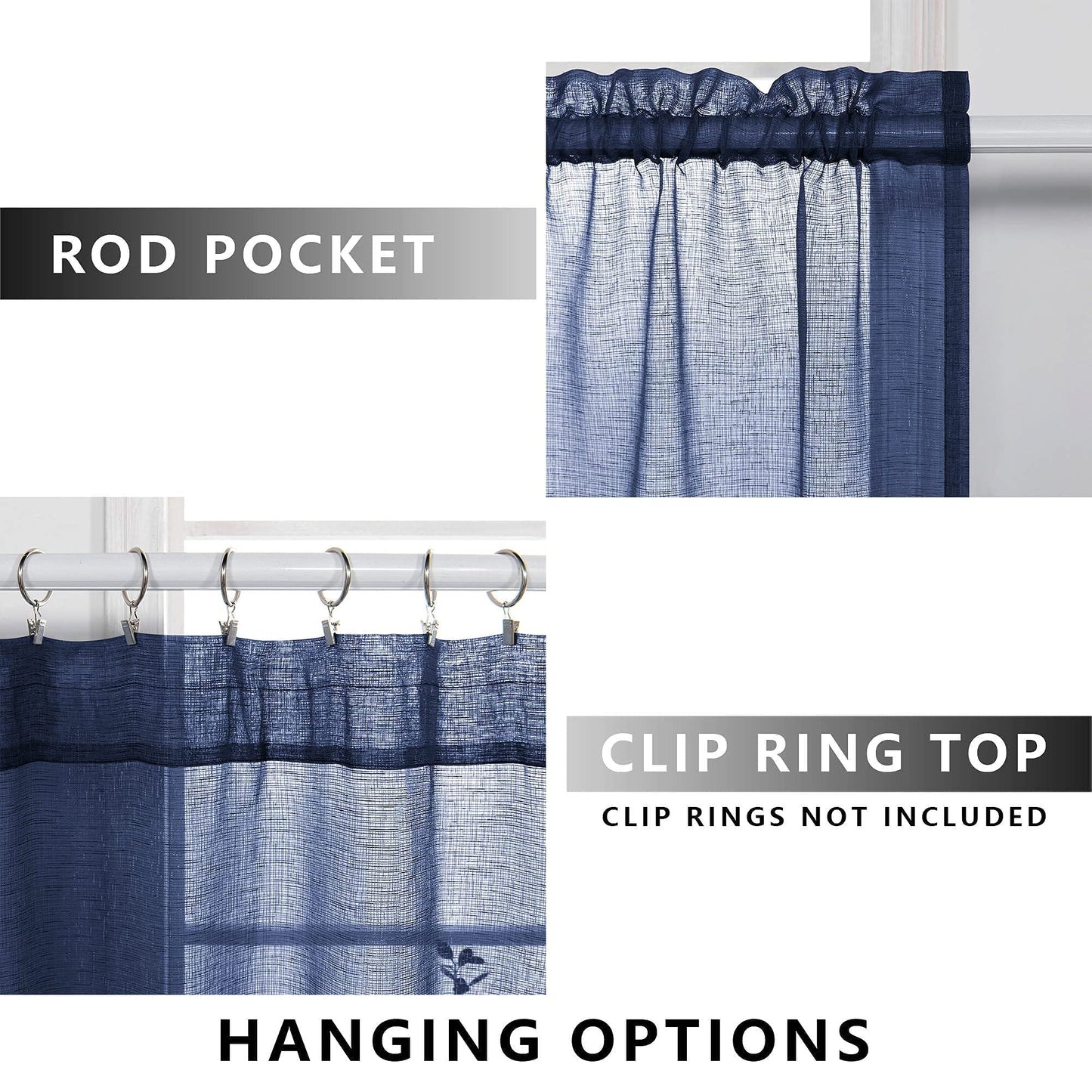 Navy Blue Window Curtains 96 Inches Long 2 Panel Set Rod Pocket Woven Textured Linen Look Voile Sheer Drapes for Living Room Village Apartment Cabin Garden Canopy Family Room Home Decor 52 Inch Width