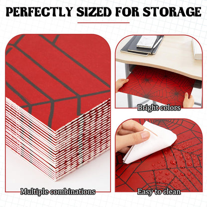 SATINIOR 24 Pcs Privacy Folders for Students, Desk Dividers for Classroom Testing, Trifold Cardboard Privacy Boards, Study Carrels Panel School Teacher Supplies(Spider Web Style,Red)