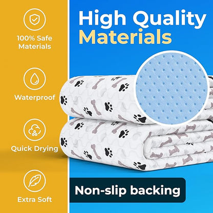 GREEN LIFESTYLE Washable Pee Pads for Dogs - Waterproof Reusable Puppy Pads with Anti-Slip Backing, Pet Training Pad for Puppy Playpen, Crate, Whelping Box, Potty Training (Pack of 2 - 30x34)