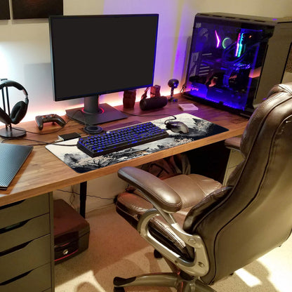 Extended Gaming Mouse Pad Anime Large Desk Pad with Non-Slip Base Full Keyboard Mat with Stitched Edges for Gaming and Office 31.5 x 11.8 inches (Wash Painting)