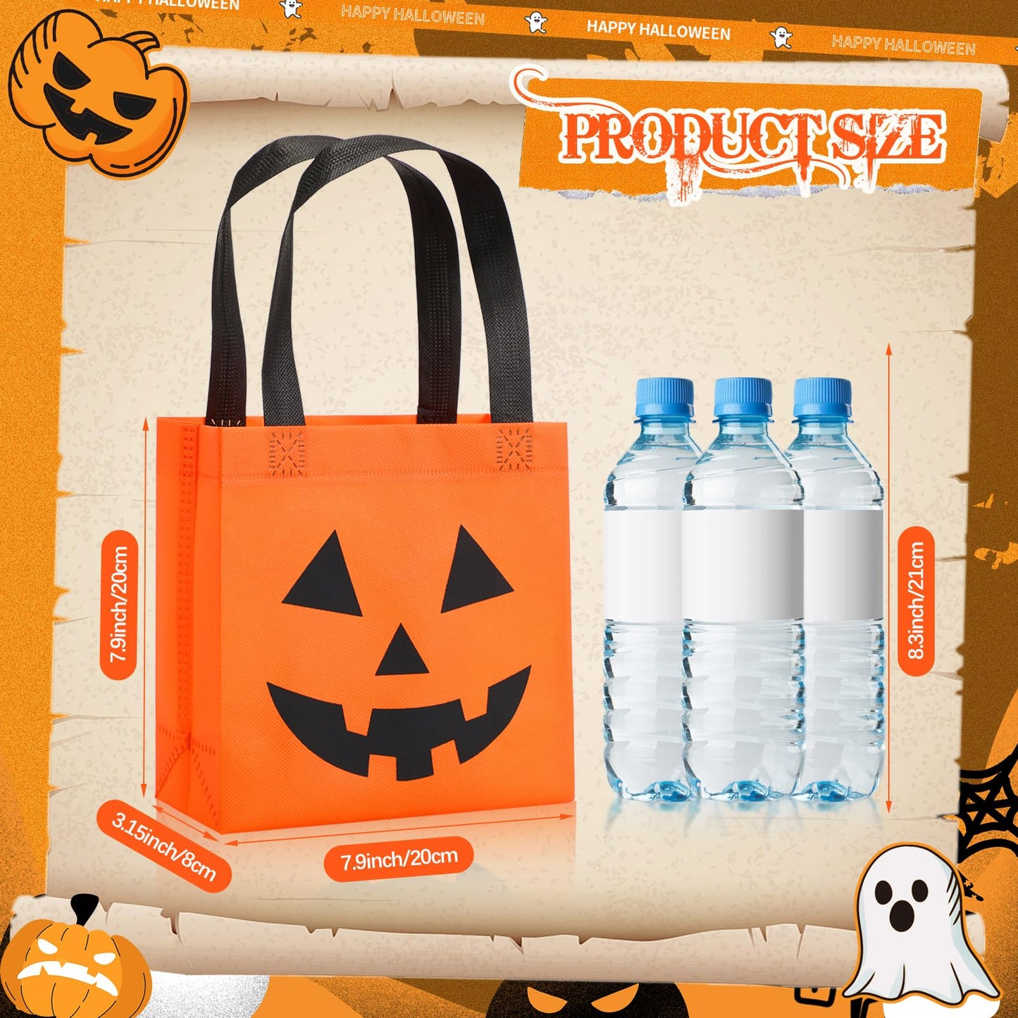 Silkfly 7.9 x 7.9 Inches Halloween Non Woven Bags Pumpkin Bags Trick or Treat Bags with Handles Goody Tote Gift Bag for Halloween Party Favors Supplies Kids Adults (50), (HAA-Silkfly-1274)